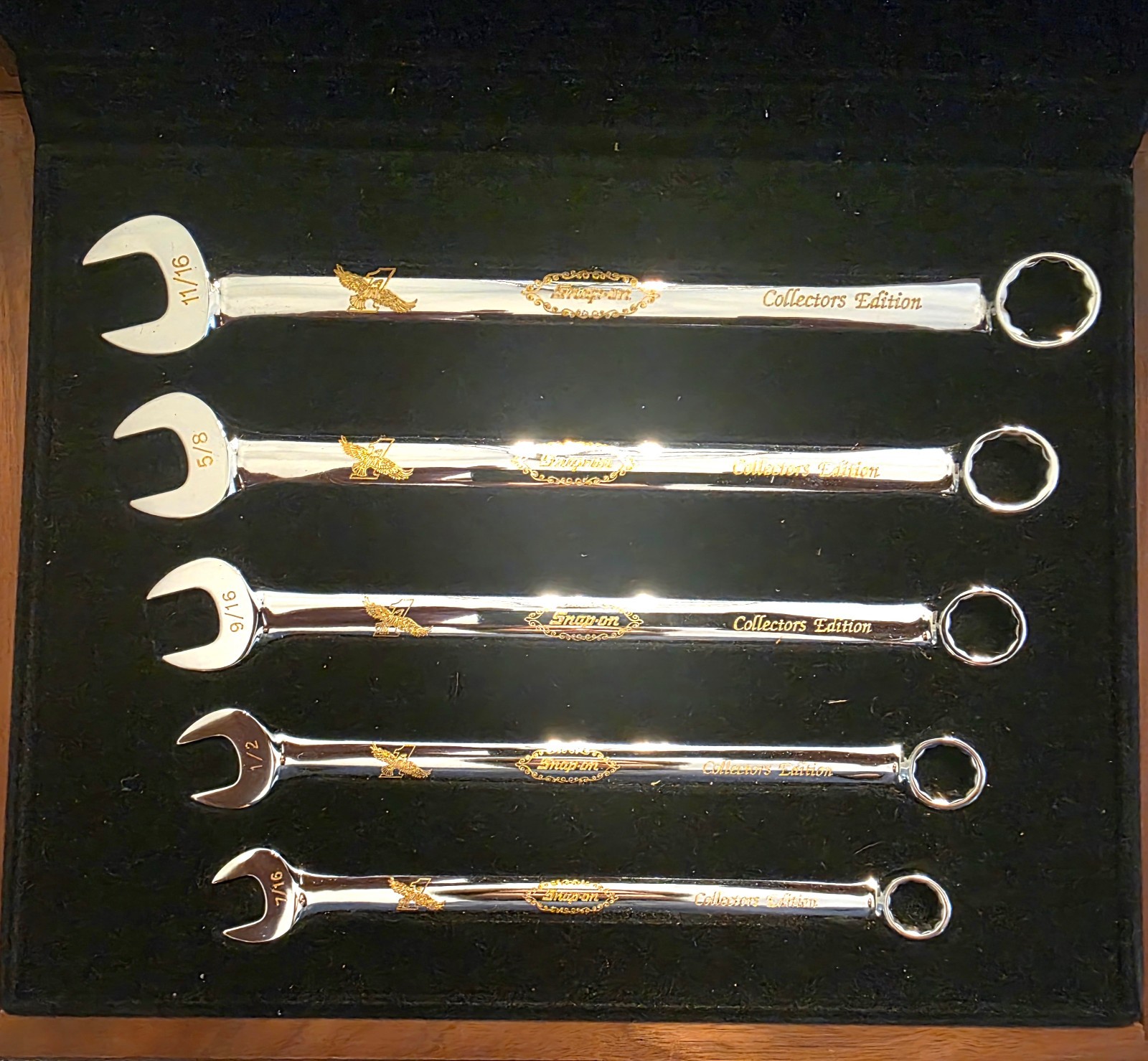 SNAP ON  #1 EAGLE COLLECTORS EDITION 5-PIECE WRENCH SET IN HARDWOOD CASE  USA