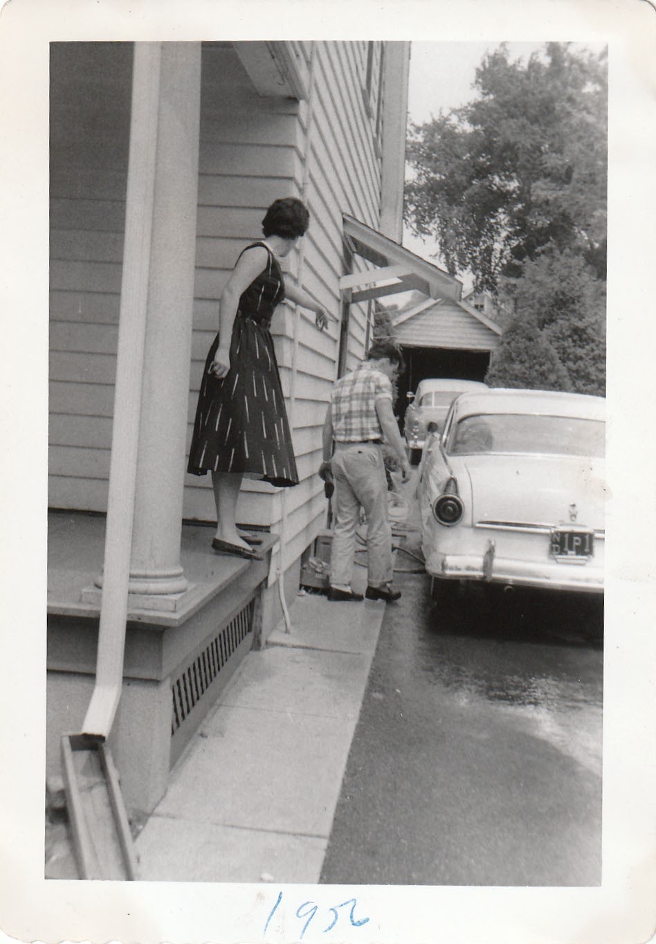 Vintage Photo 1956 Faceless Mother Giving Orders Driveway Classic Cars Americans