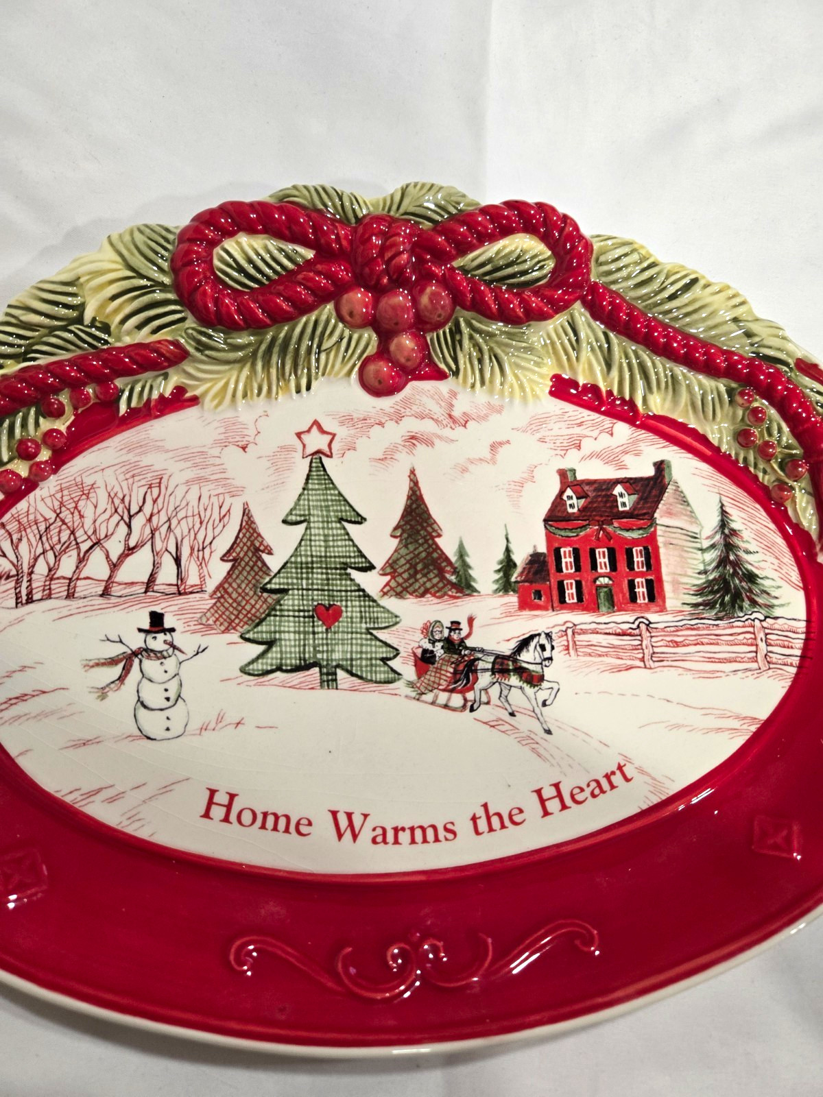 Christmas Oval Ceramic Serving Tray, Winter Scene, \ Christmas Oval Ceramic Serving Tray, Winter Scene, \