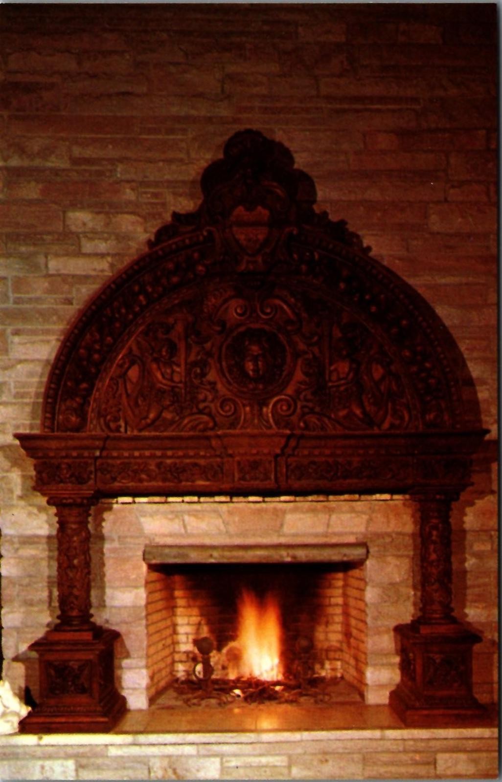 Vintage Postcard 15th Century Style Hand Carved Fireplace Dick's Castle New York