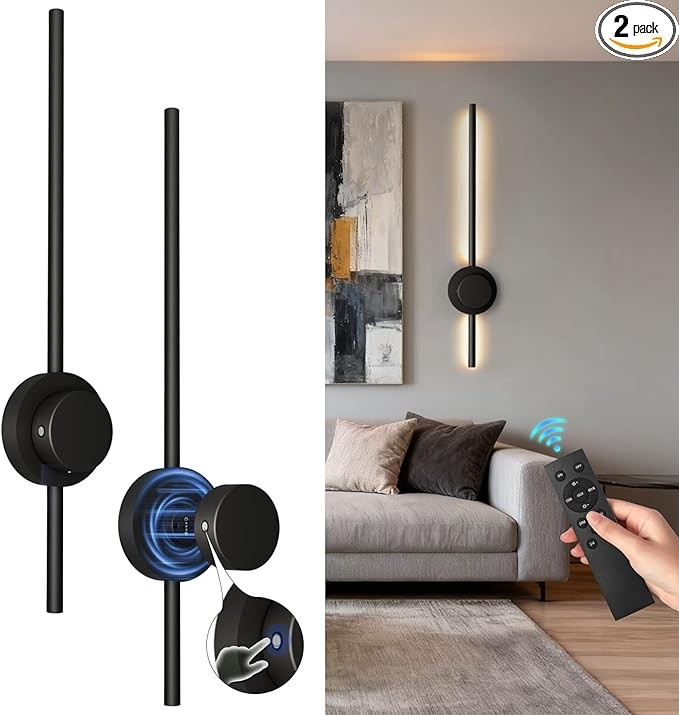 2Pack Rechargeable Wall Sconce Lights with Remote Dimmable Wireless Wall Lamp