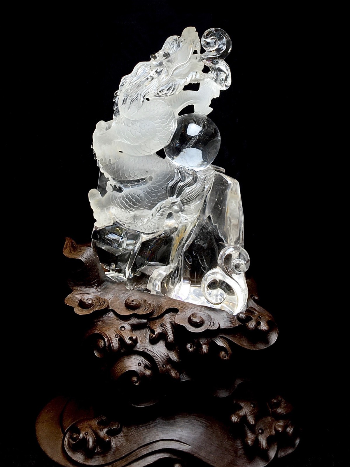 8.88LB TOP Natural Clear Quartz Carved Crystal Dragon skull reiki Decor+stand