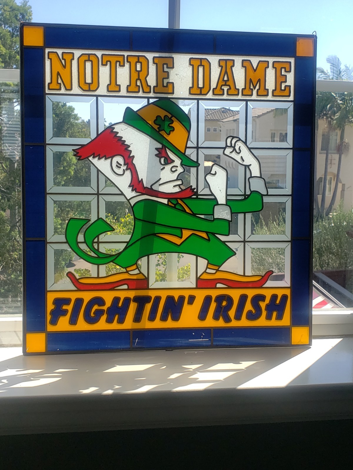 Vintage Notre Dame Fightin\' Irish Stained Glass- Leprechaun, Bar Wall Decor