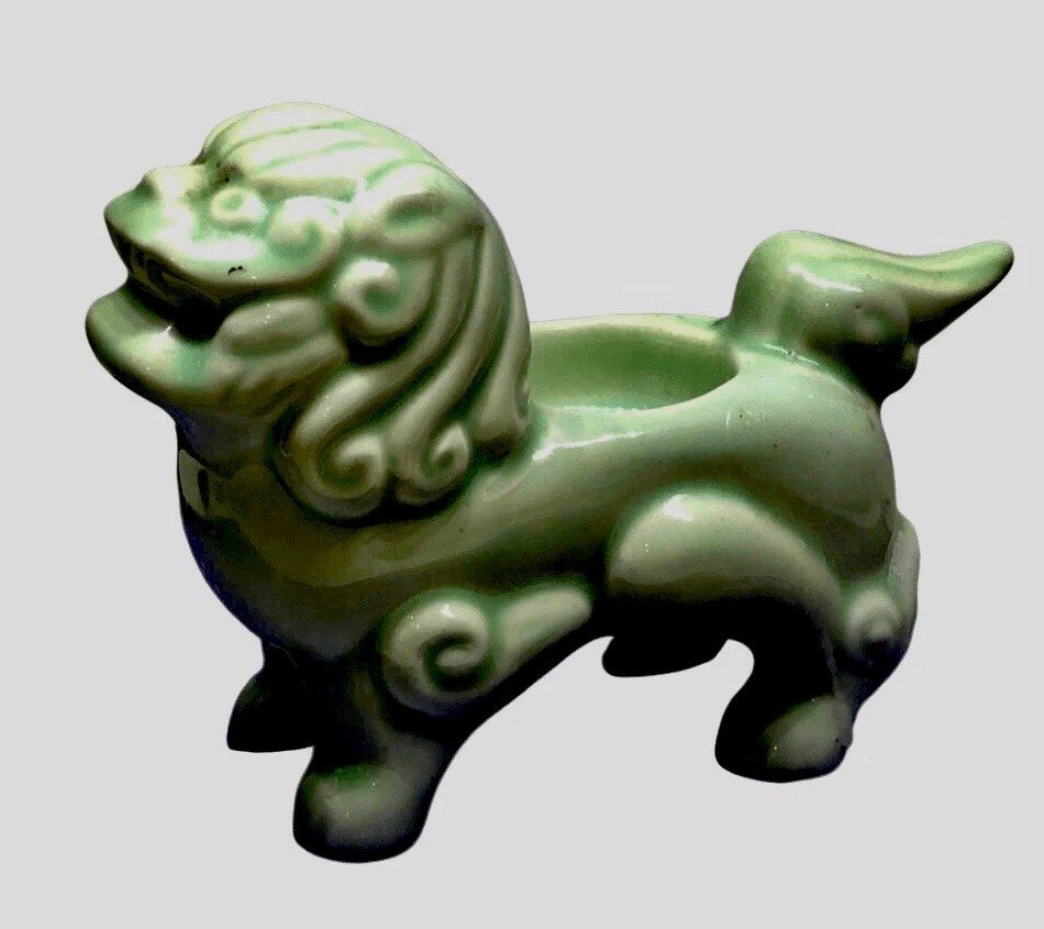 Foo Dog Candle Holder-Celadon Jade Green VNT MCM Asian Good Luck Tea Light