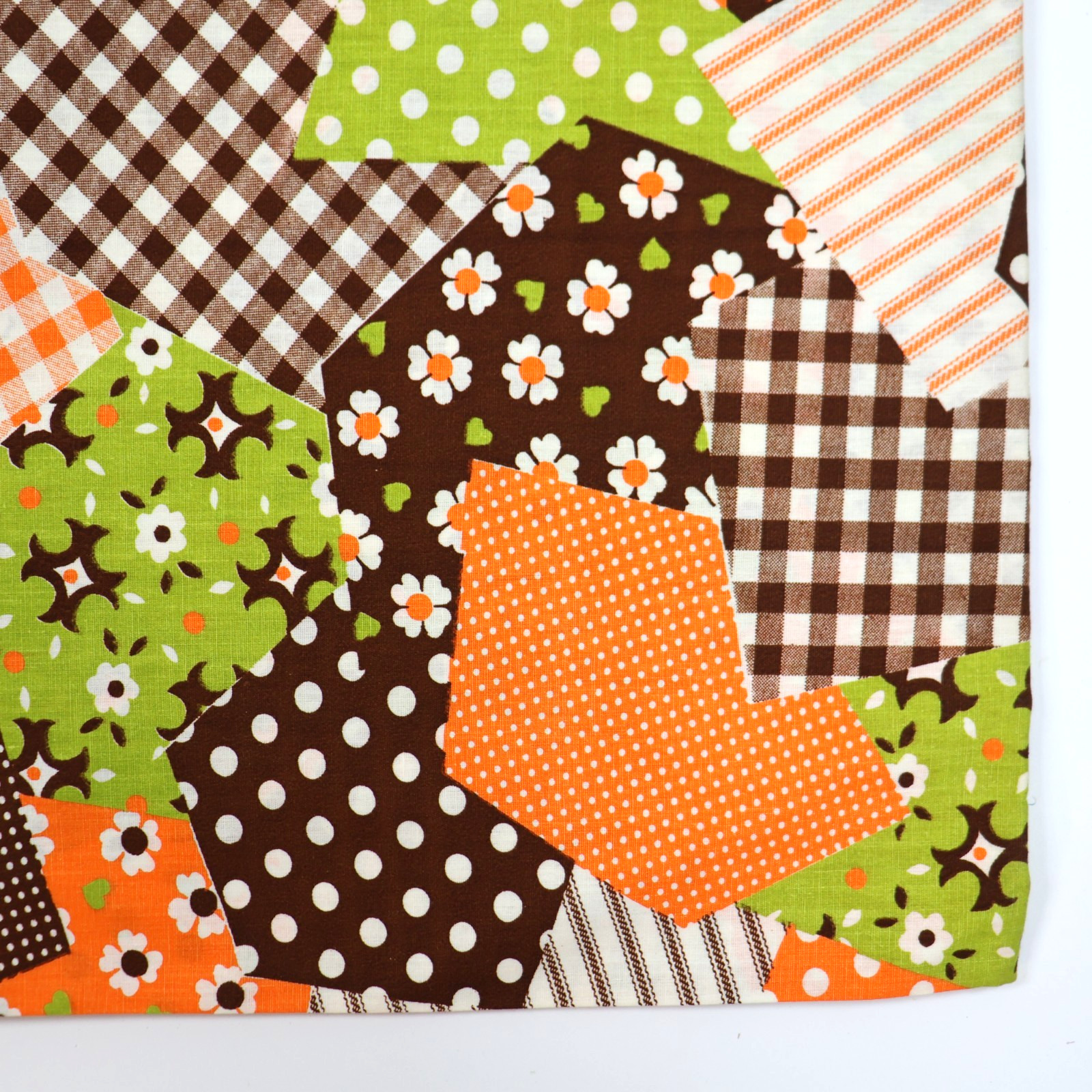 Vintage Cotton Fabric 1970s Mod Funky Floral Orange Brown Daisies 44x88 Groovy