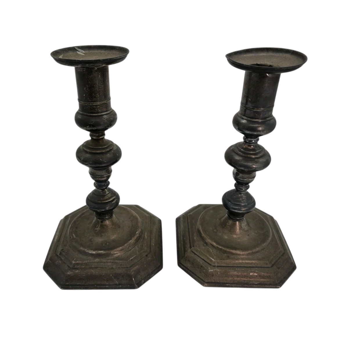 Antique Sterling Silver Candlesticks Pair Model 2 Weighted 8\