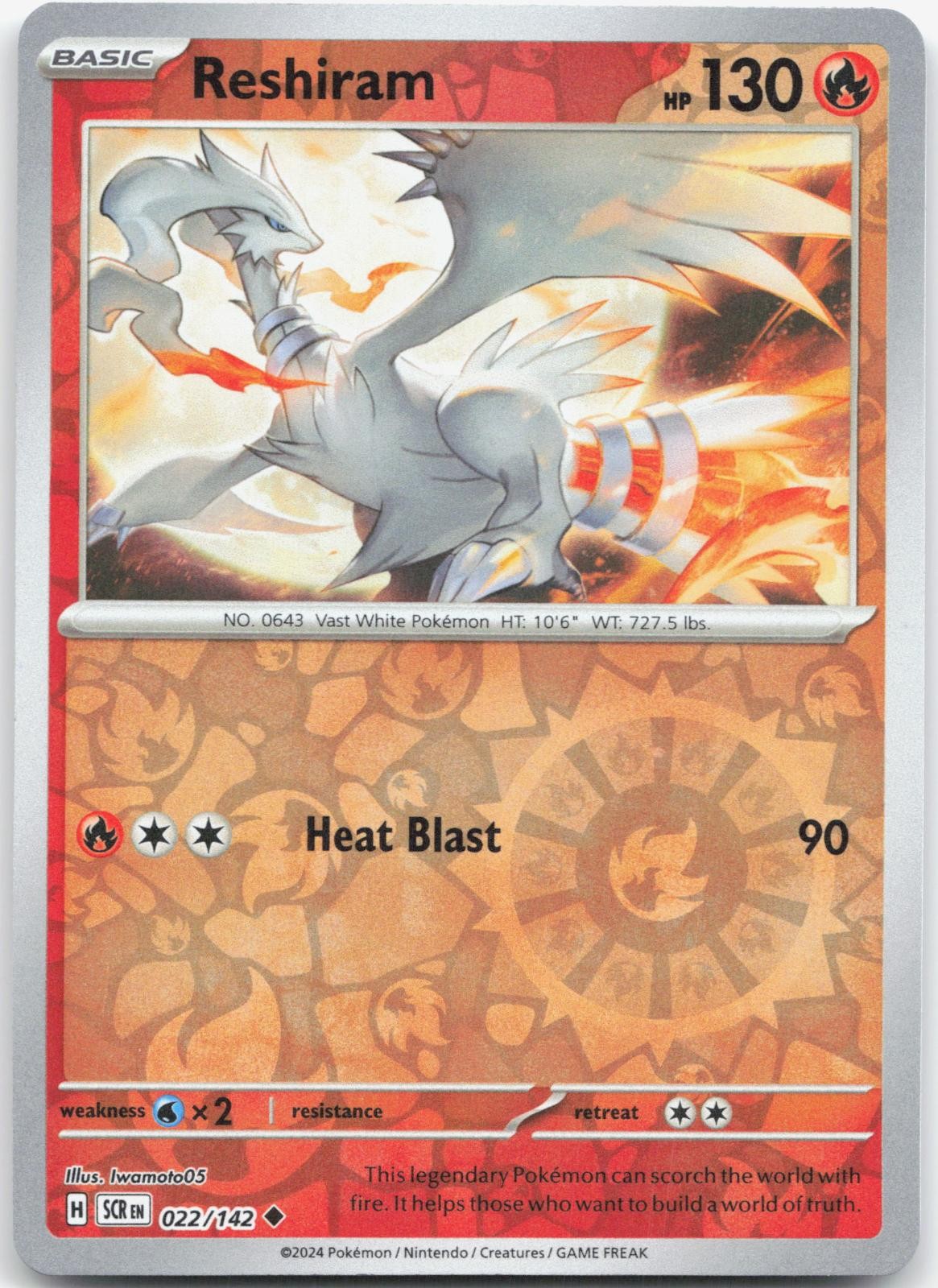 RESHIRAM 22/142 Stellar Crown Pokemon Reverse Holo Uncommon Near Mint