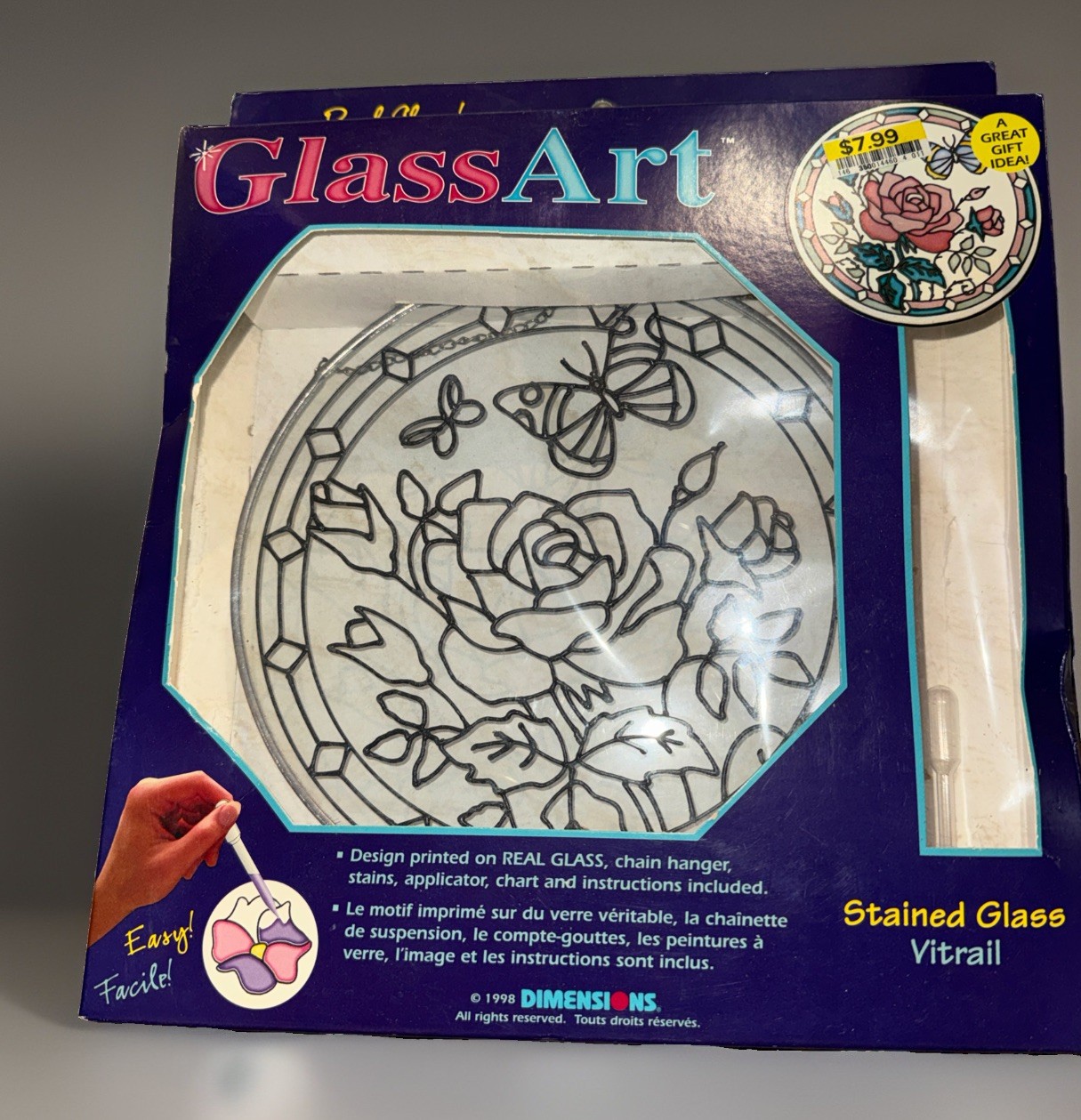 Vintage Stained Glass Art Kit 1998 Dimensions Roses 9