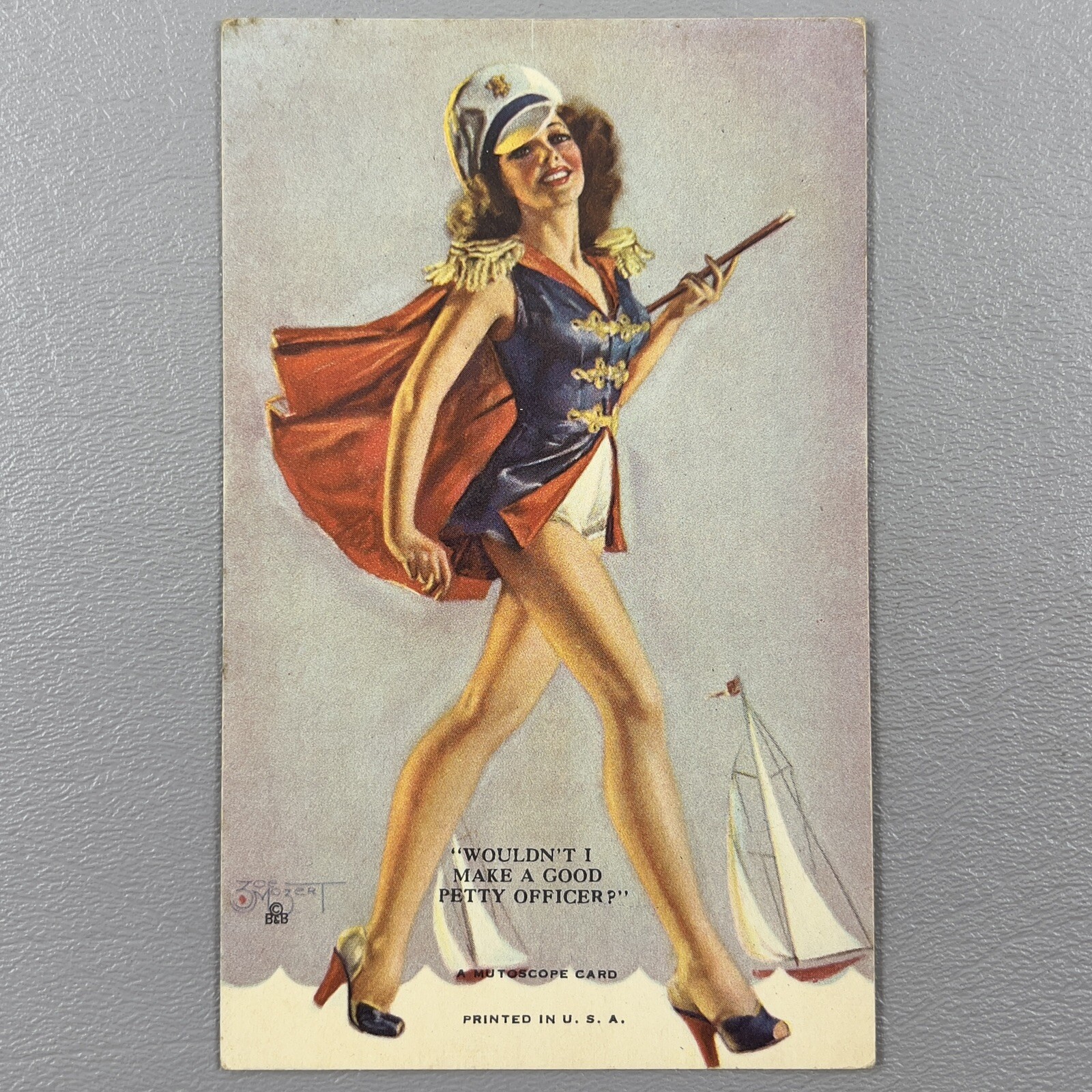 Vintage Zoe Mozert Risque Pin Up Mutoscope Card Navy Sailor Girl Petty Officer Vintage Zoe Mozert Risque Pin Up Mutoscope Card Navy Sailor Girl Petty Officer