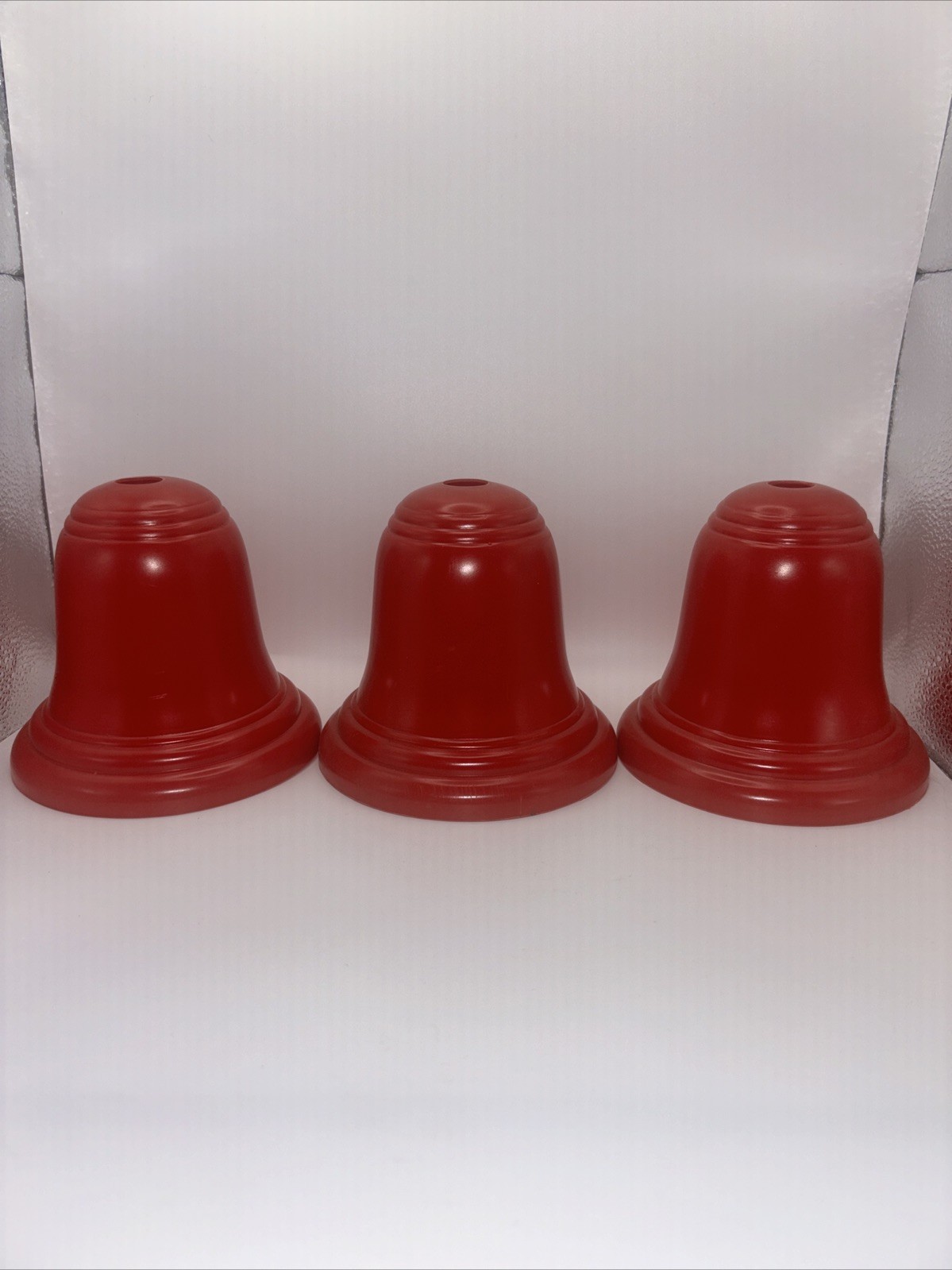 Vintage Red Plastic Decorative Bells Set of 3 Christmas Craft Light Decor
