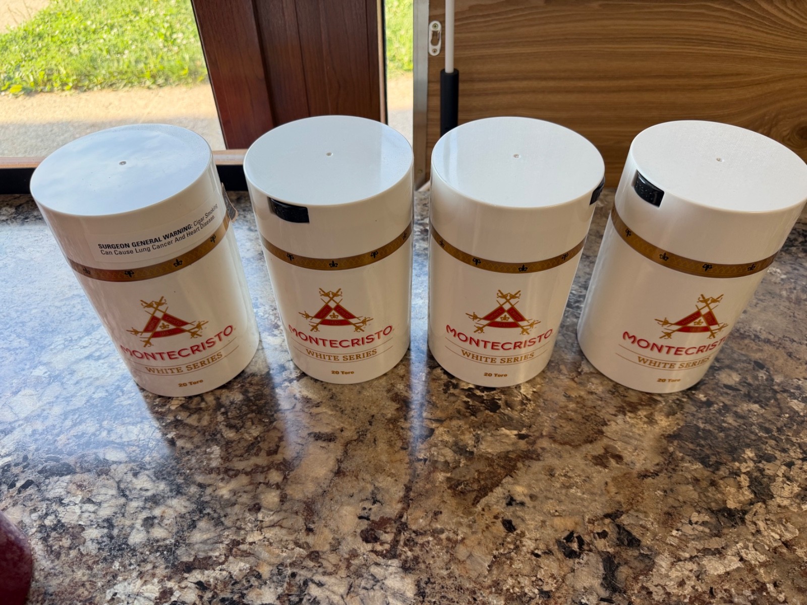Empty Montecristo White Series Vacuum Sealed Acrylic Cigar Jars Set of 4 Empty Montecristo White Series Vacuum Sealed Acrylic Cigar Jars Set of 4