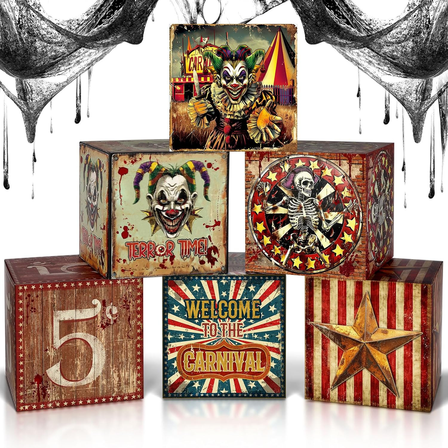 6 Pcs Halloween Large Circus Clown Boxes, Retro