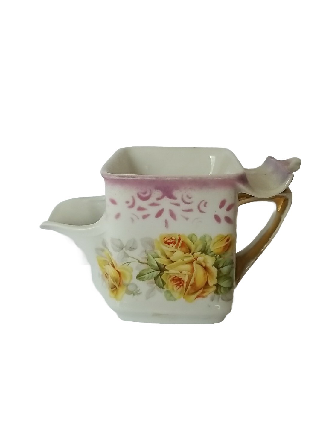 Vtg Porcelain Scuttle Shaving Mug Yellow Roses Side B 1 Yellow Rose. - Germany