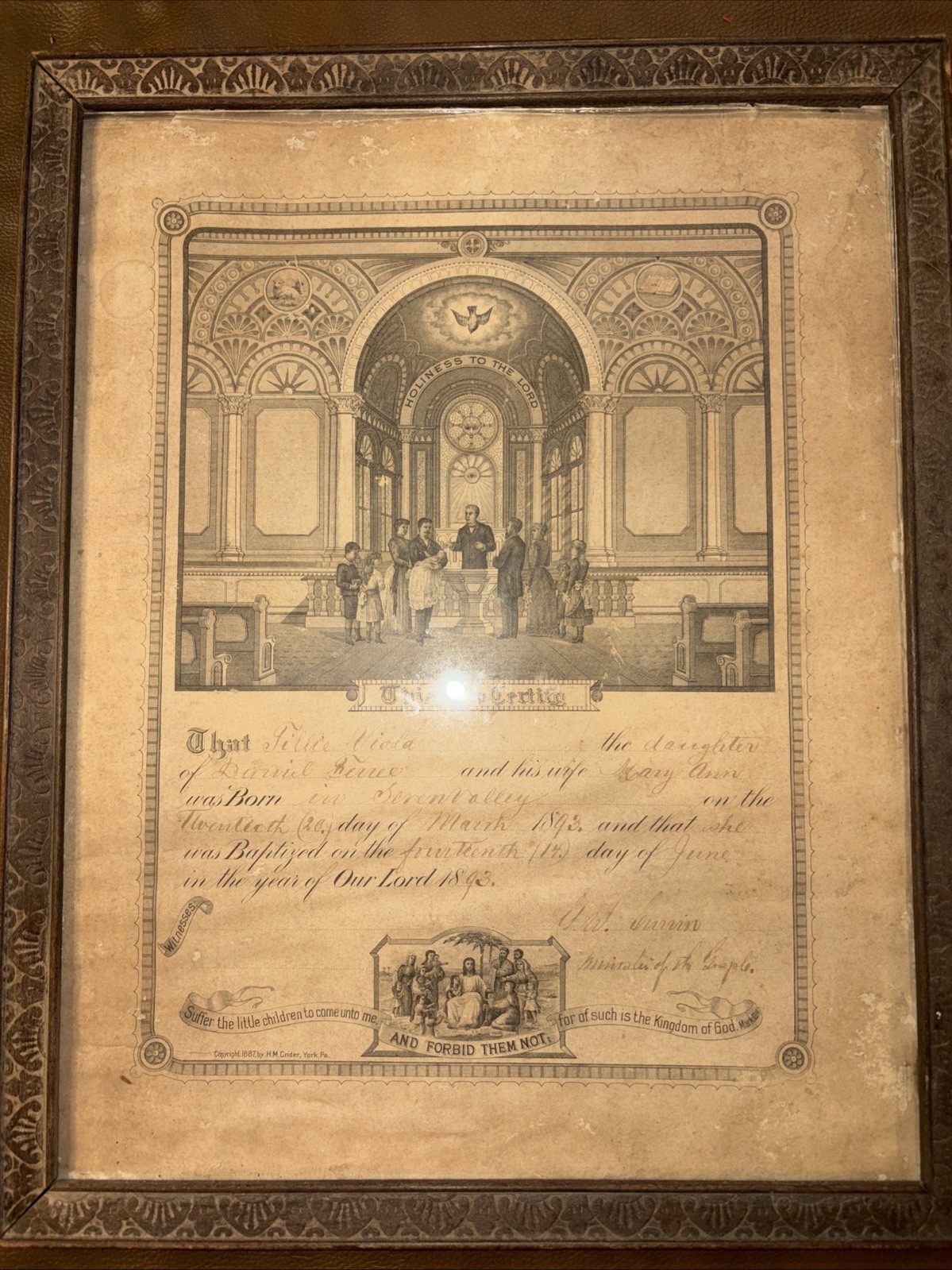 Vintage Framed 1893 Baptism