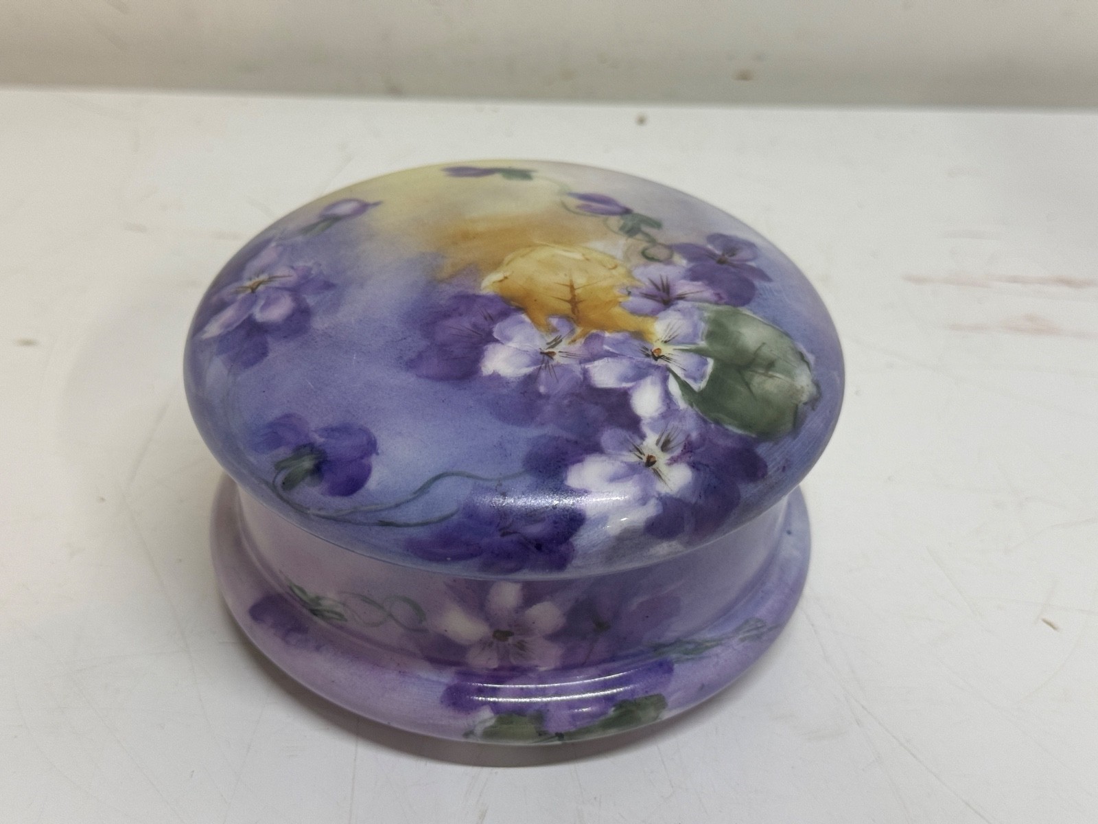 Antique T&V Limoges France Hand Painted Porcelain Dresser Box Violets Dec.