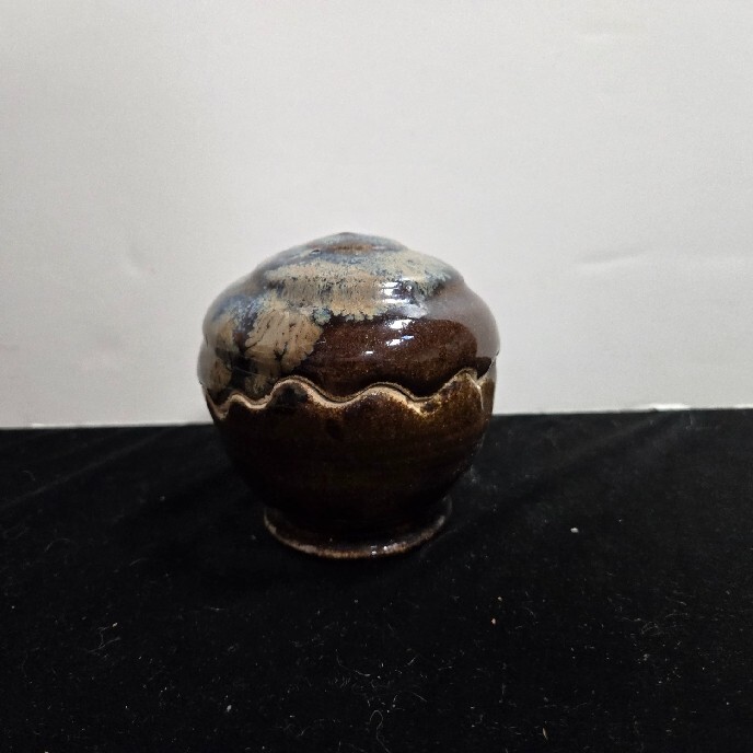 Signed Glazed Ceramic Covered Trinket Box Hand Painted 4
