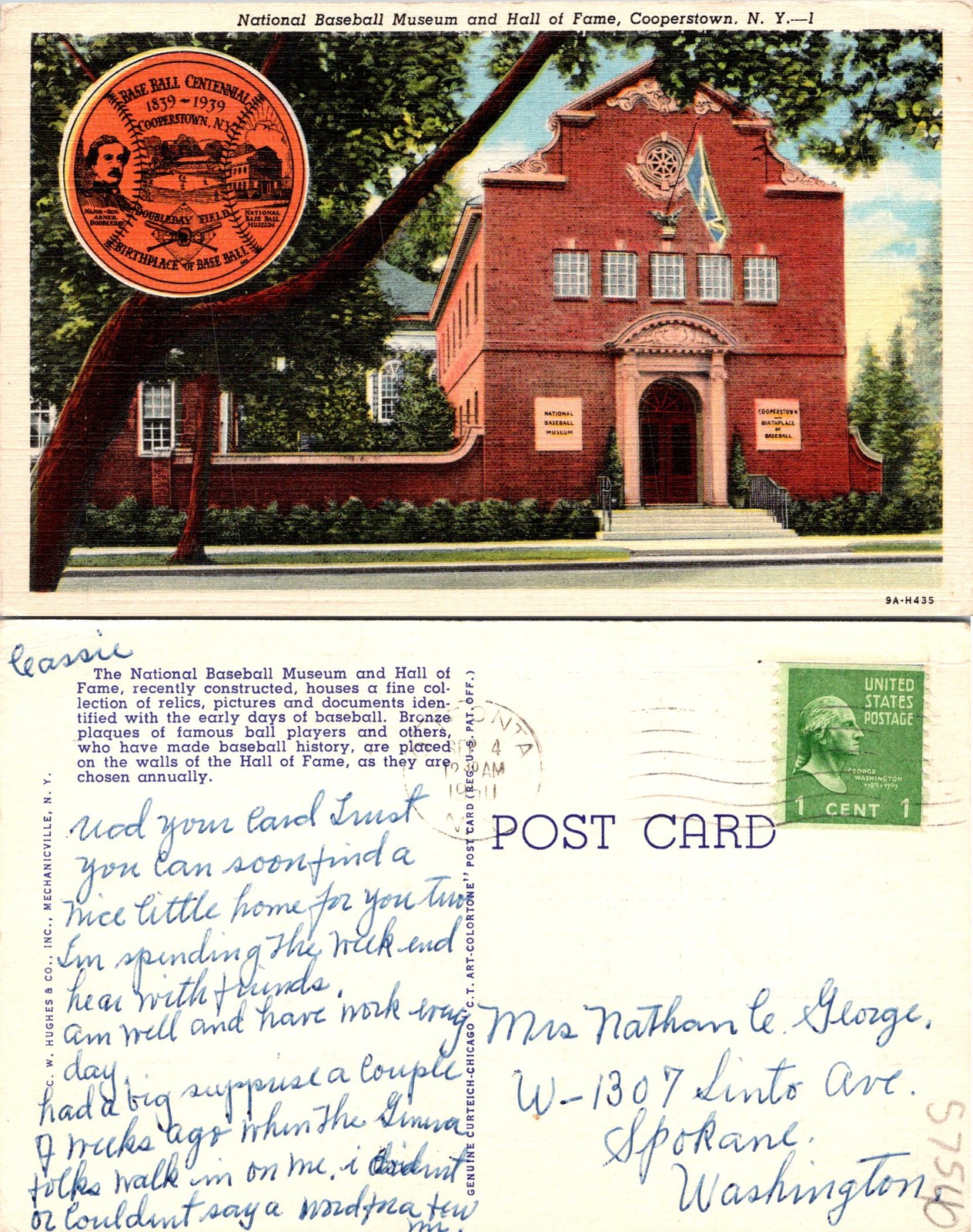 Cooperstown NY. National Baseball Museum And Hall Of Fame Postcard 57540