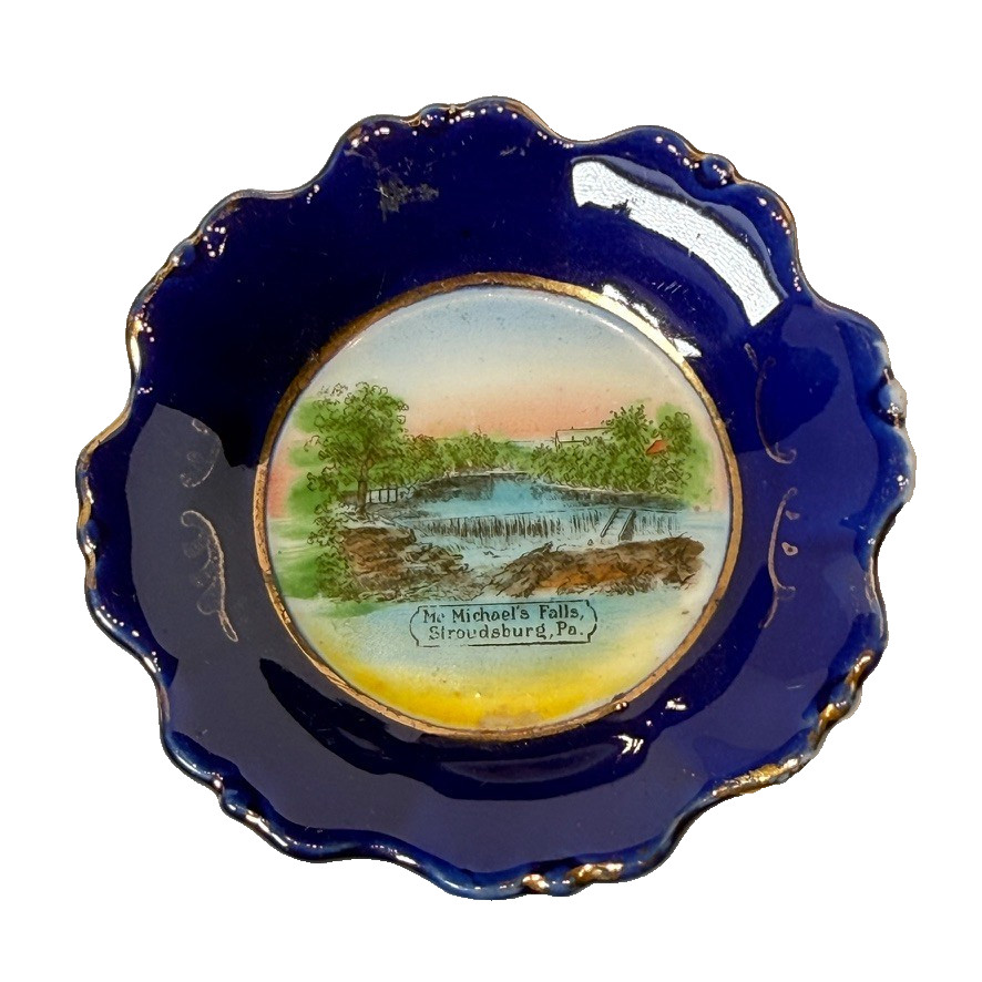 STROUDSBURG Pennsylvania PA ANTIQUE FALLS Souvenir China TRINKET COBALT DISH STROUDSBURG Pennsylvania PA ANTIQUE FALLS Souvenir China TRINKET COBALT DISH
