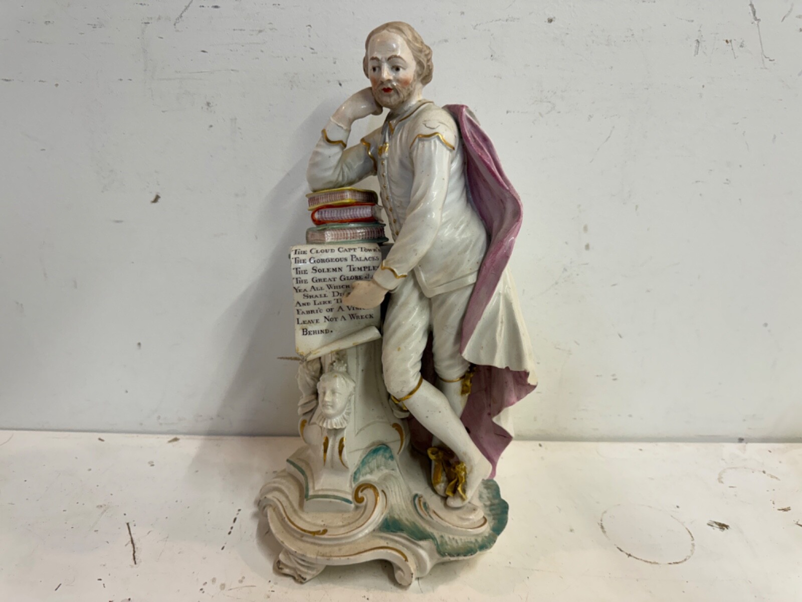 Antique 18thC Derby Porcelain Figurine William Shakespeare Monument Figure