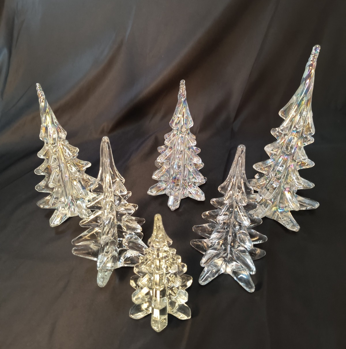 Lot of 6 Vintage Silvestri Opalescent Twisted Top Crystal Christmas Trees READ