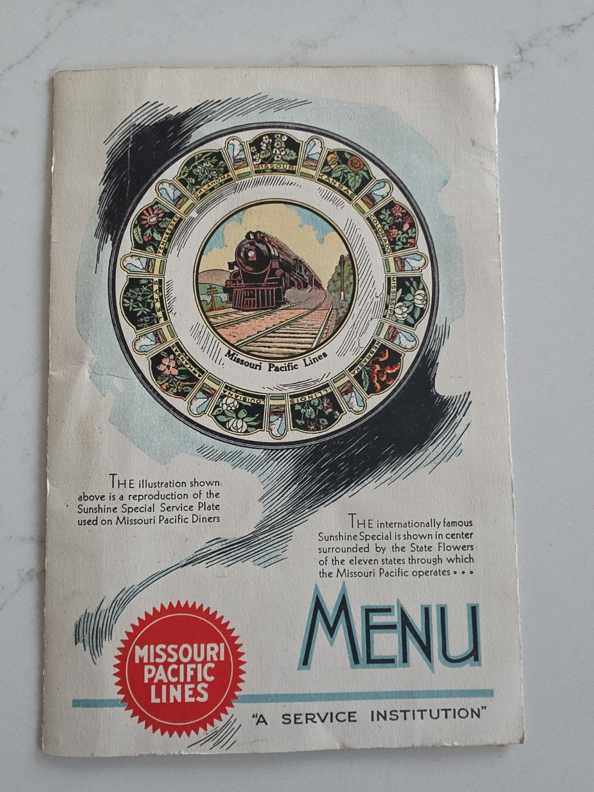 Antique 1933 Missouri Pacific Lines Railroad Menu