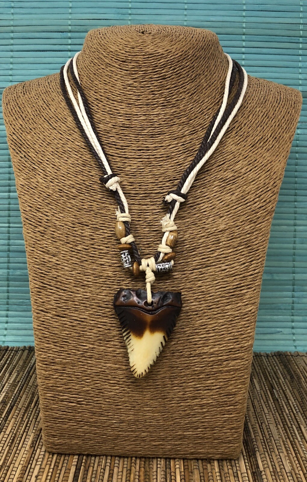 Resin Mako Shark Tooth Resin Pendant Surfer Necklace for Men | Wooden Beads