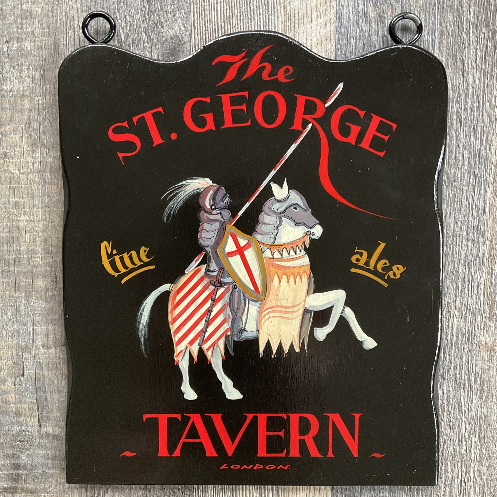 Vintage St. George Tavern British Pub Sign Hand Painted Wood Fine Ales Bar Decor