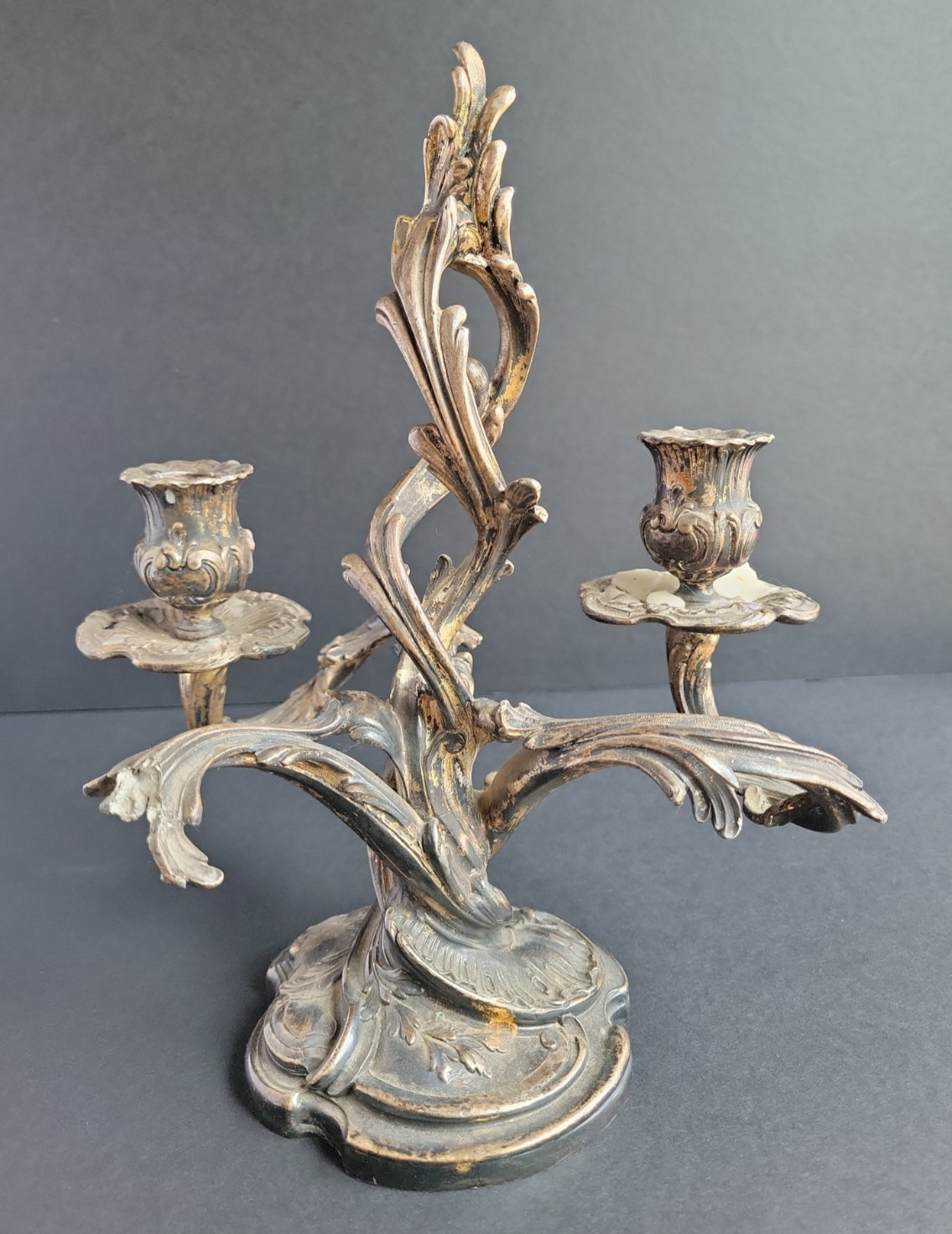 Antique Art Nouveau Spelter Candelabra Candle Holder Victorian Rococo Style READ