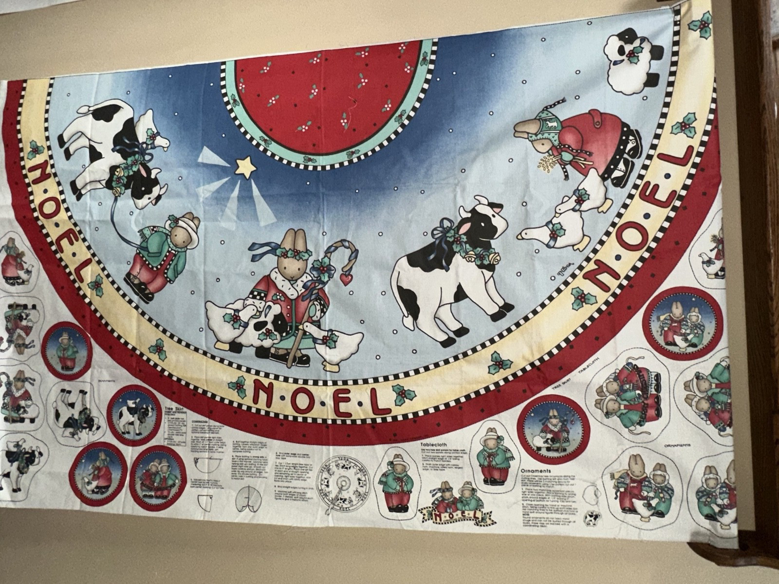 Vtg Daisy Kingdom Bunny Noel Collection Tree Skirt Ornaments Tablecloth Panel