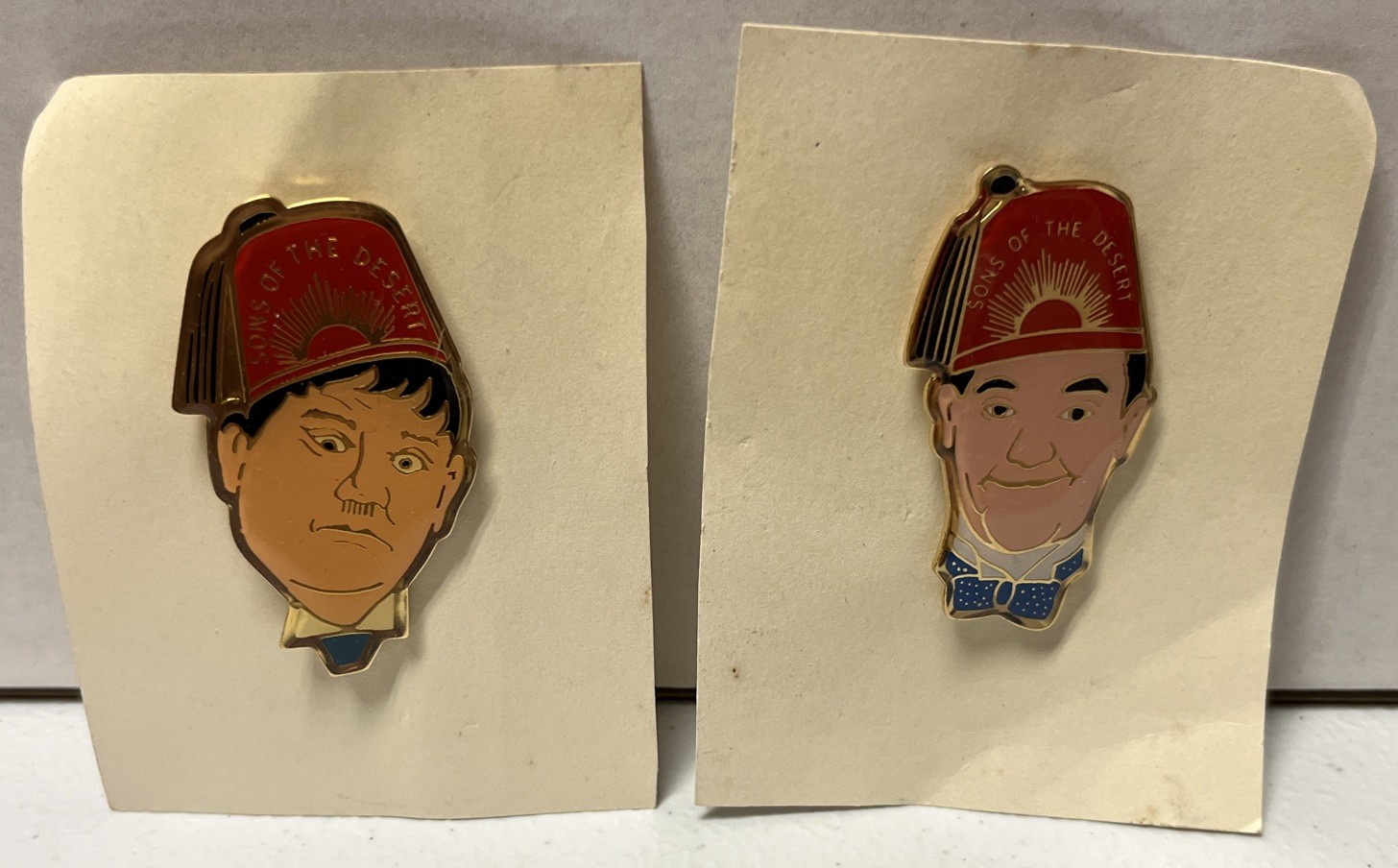 Vintage Laurel and Hardy  Enamel Lapel Pin Set NOS