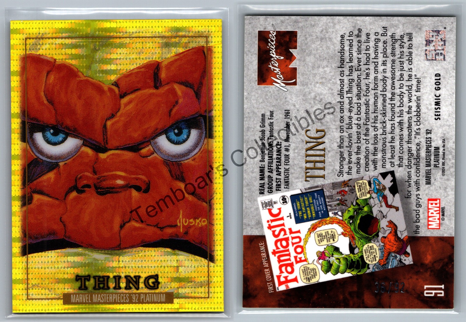 2024 UD Marvel Masterpieces \'92 Platinum💥 Thing #91 💥Seismic Gold #36/92 💥NM 2024 UD Marvel Masterpieces \'92 Platinum💥 Thing #91 💥Seismic Gold #36/92 💥NM
