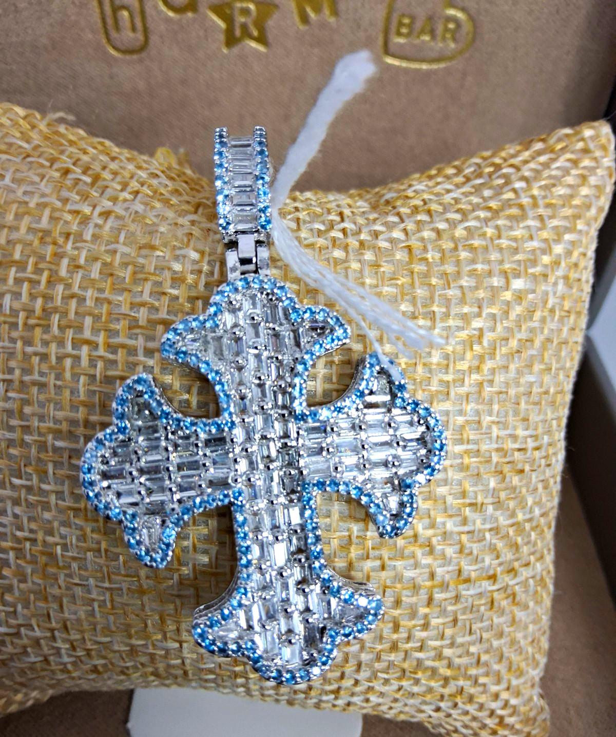 HQ Brass Over 18kt Gold Filled Cubic Zirconia Cross In Display Box