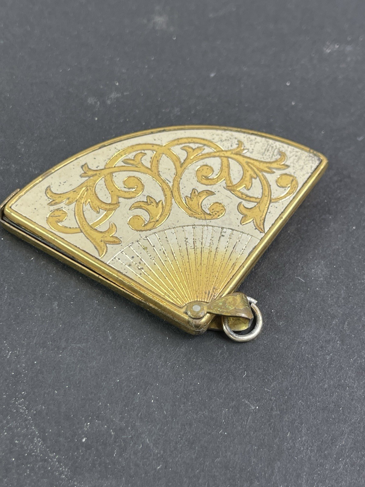 Vintage Elegance Fan Shaped Compact Mirror Charm Keychain MCM