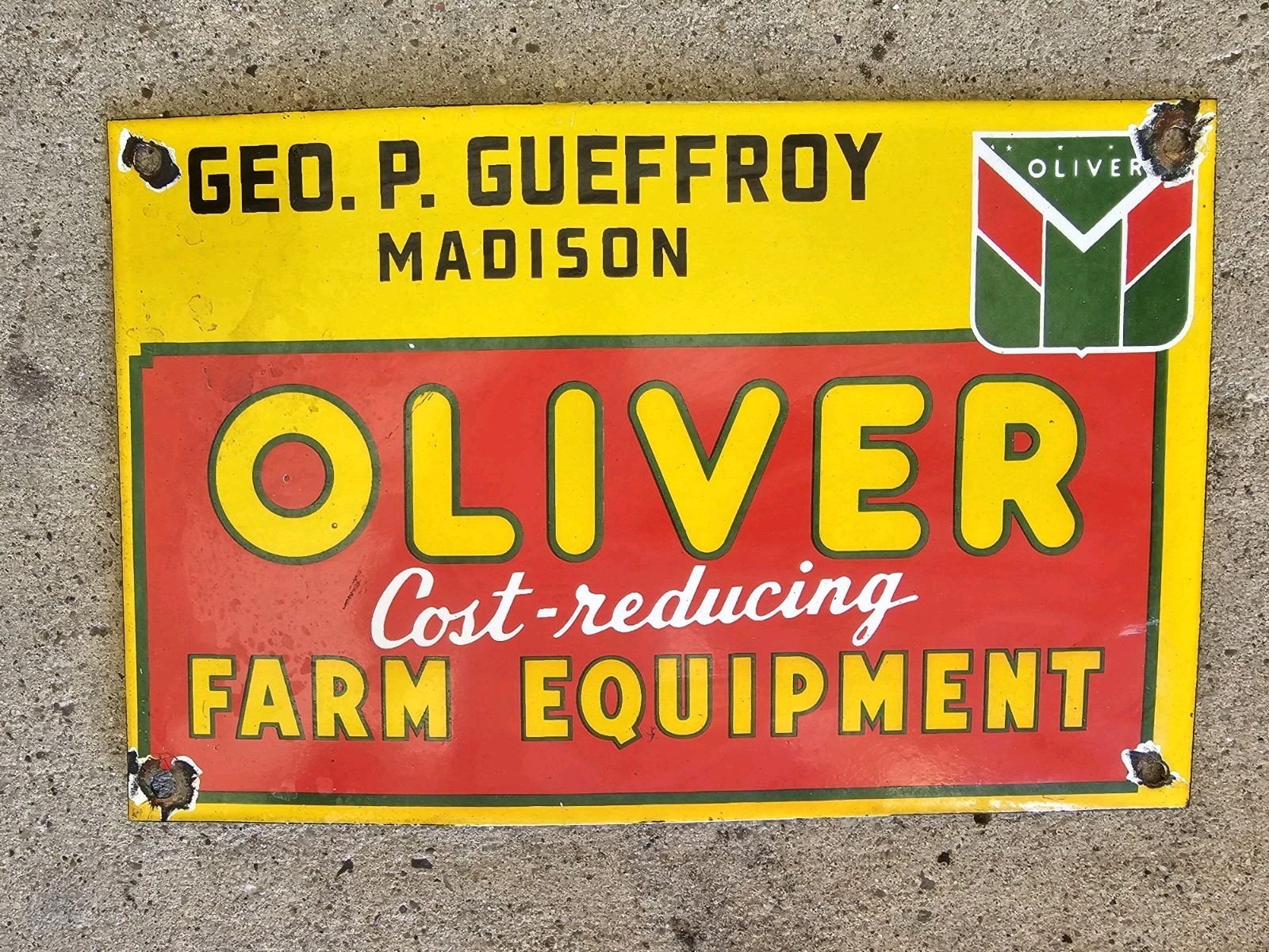 VINTAGE 1950\'S OLIVER EQUIPMENT PORCELAIN SIGN 