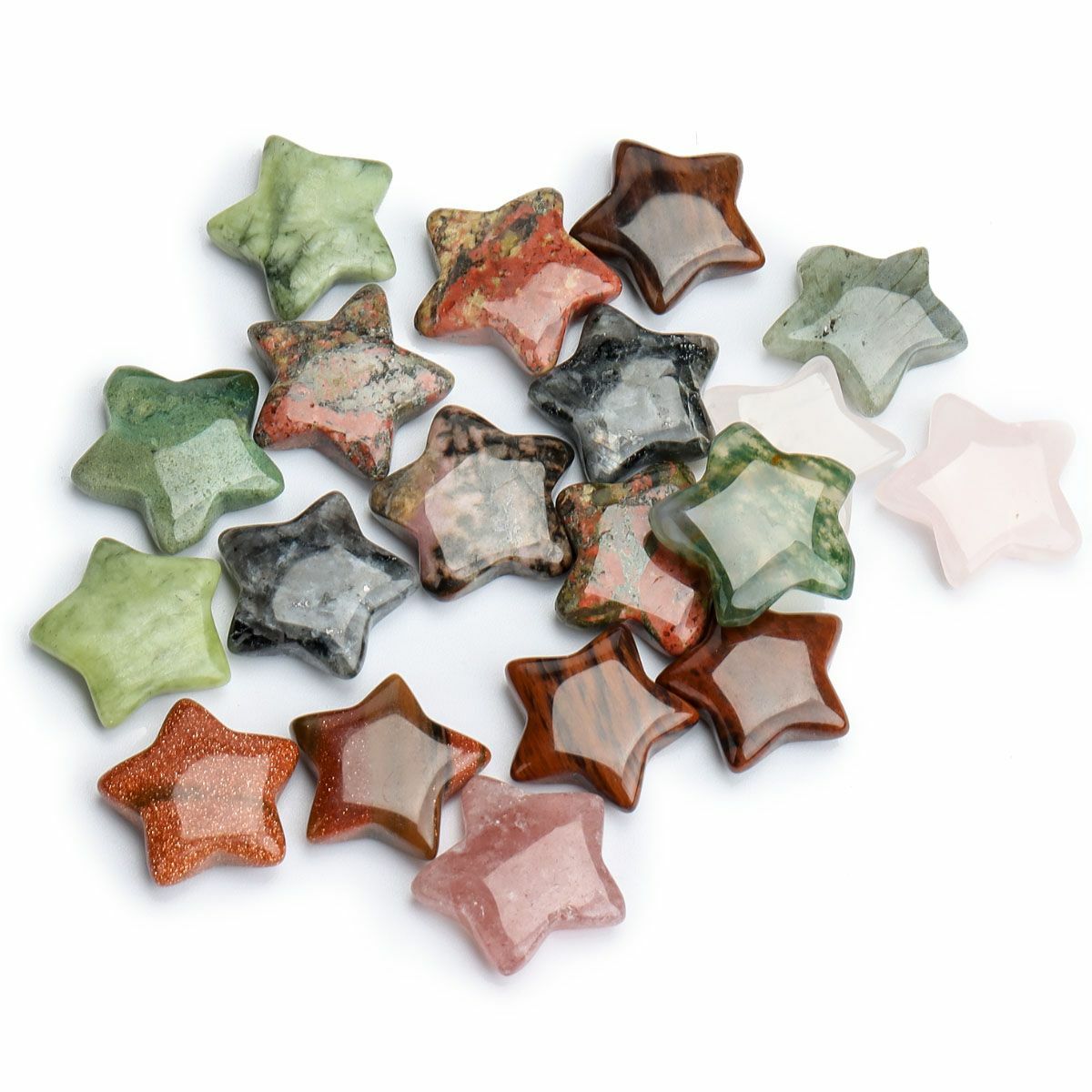 10/30PCS Natural Crystal Quartz Carved Heart Stars Shaped Healing Love Gemstone