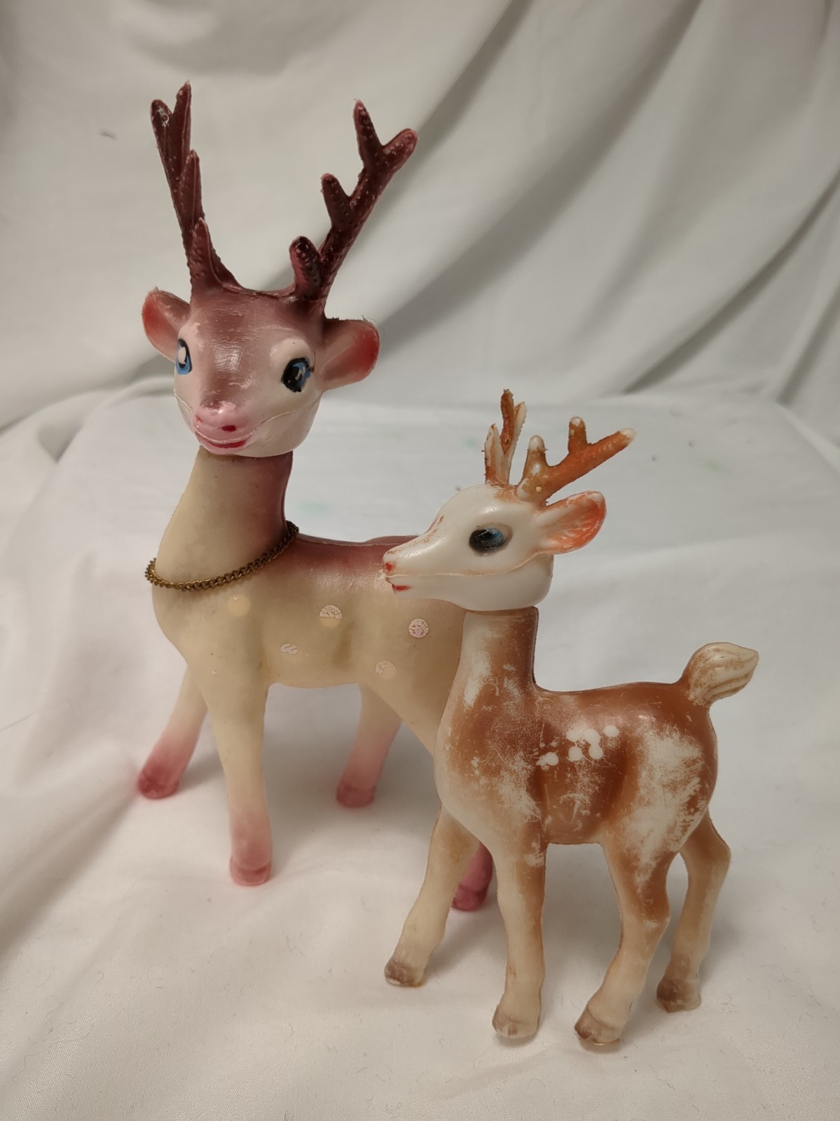 2 Vtg Mid Century Plastic Christmas Wide-Eye Reindeer Antlers Bell Hong Kong
