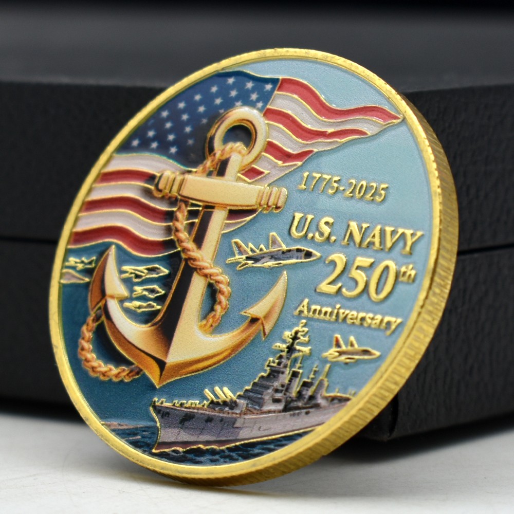 U.S. Navy 250th Anniversary Golden Coin 1775-2025-Anchor Ship Flag Military Gift U.S. Navy 250th Anniversary Golden Coin 1775-2025-Anchor Ship Flag Military Gift