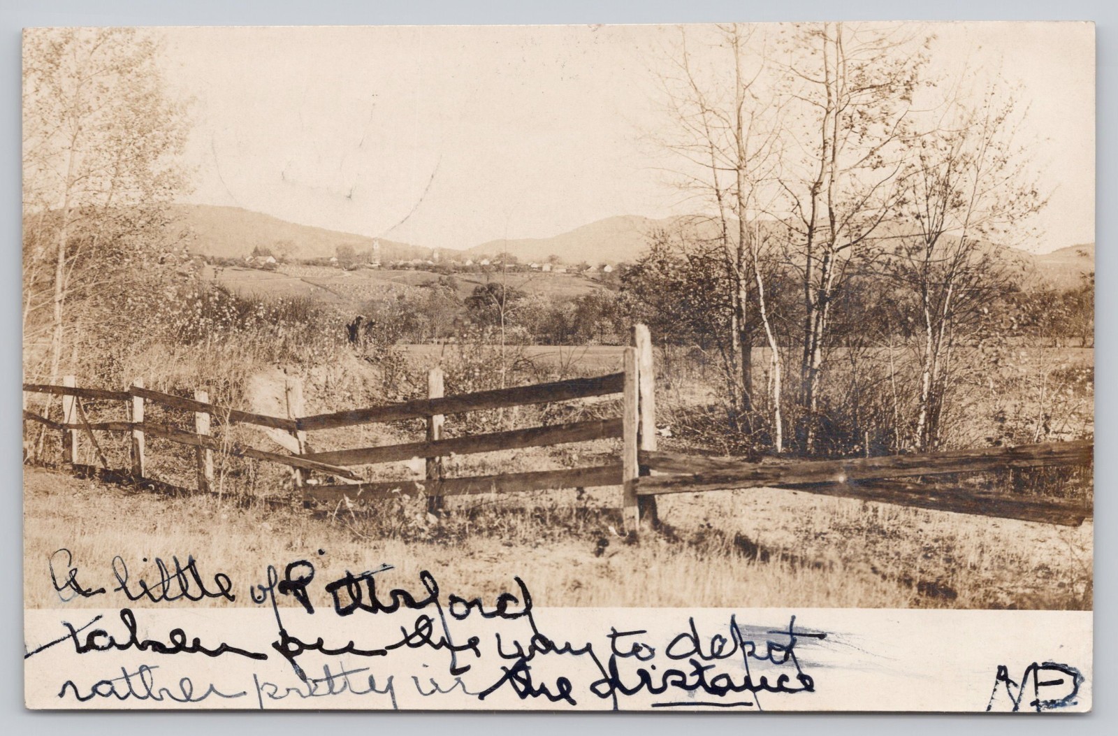 Middlebury Vermont Rural Landscape Fence Hills Real Photo Undivided Postcard