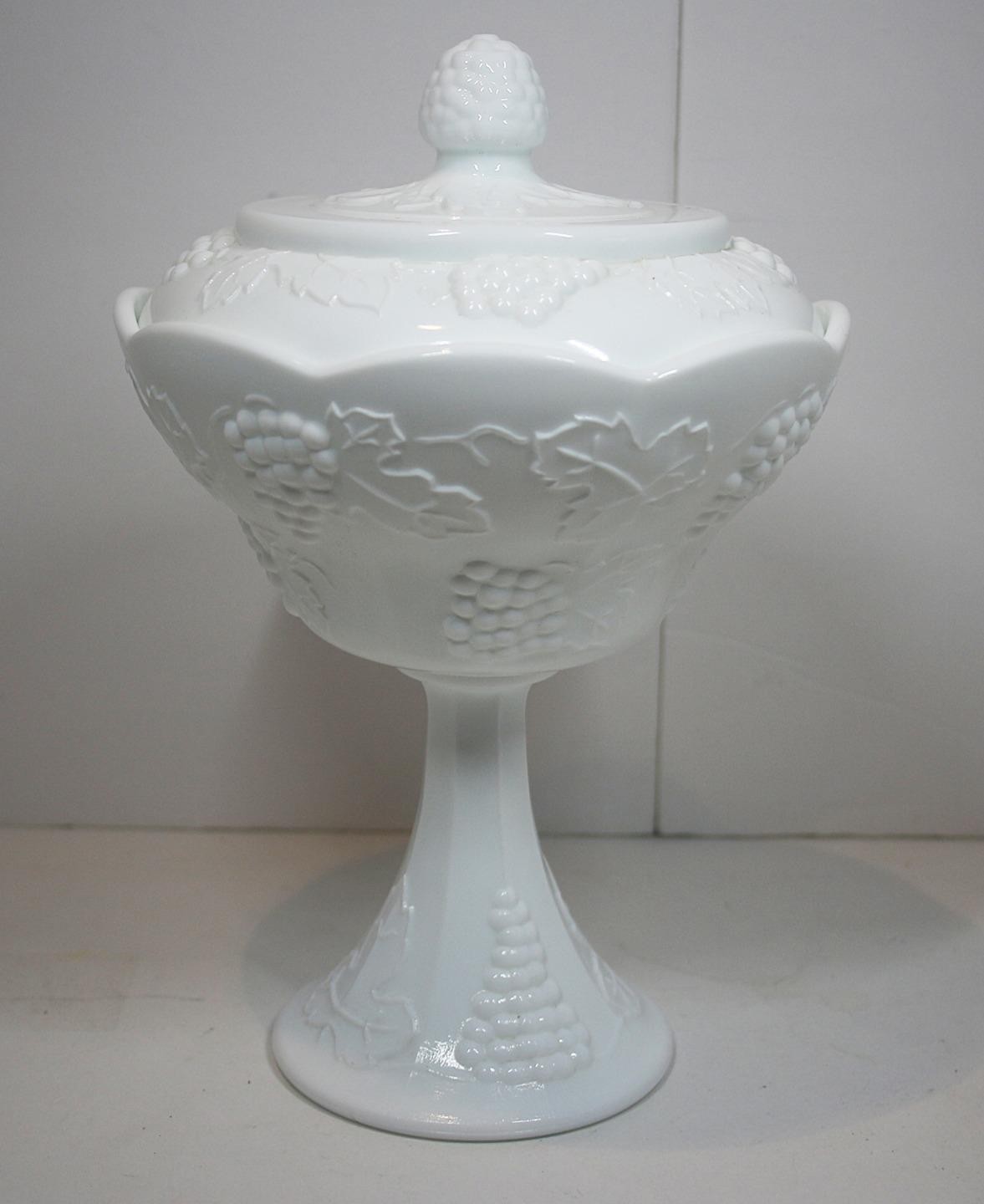 Indiana Glass Colony Candy Dish Lid White Milk Glass Pedestal 10 Inches Wedding