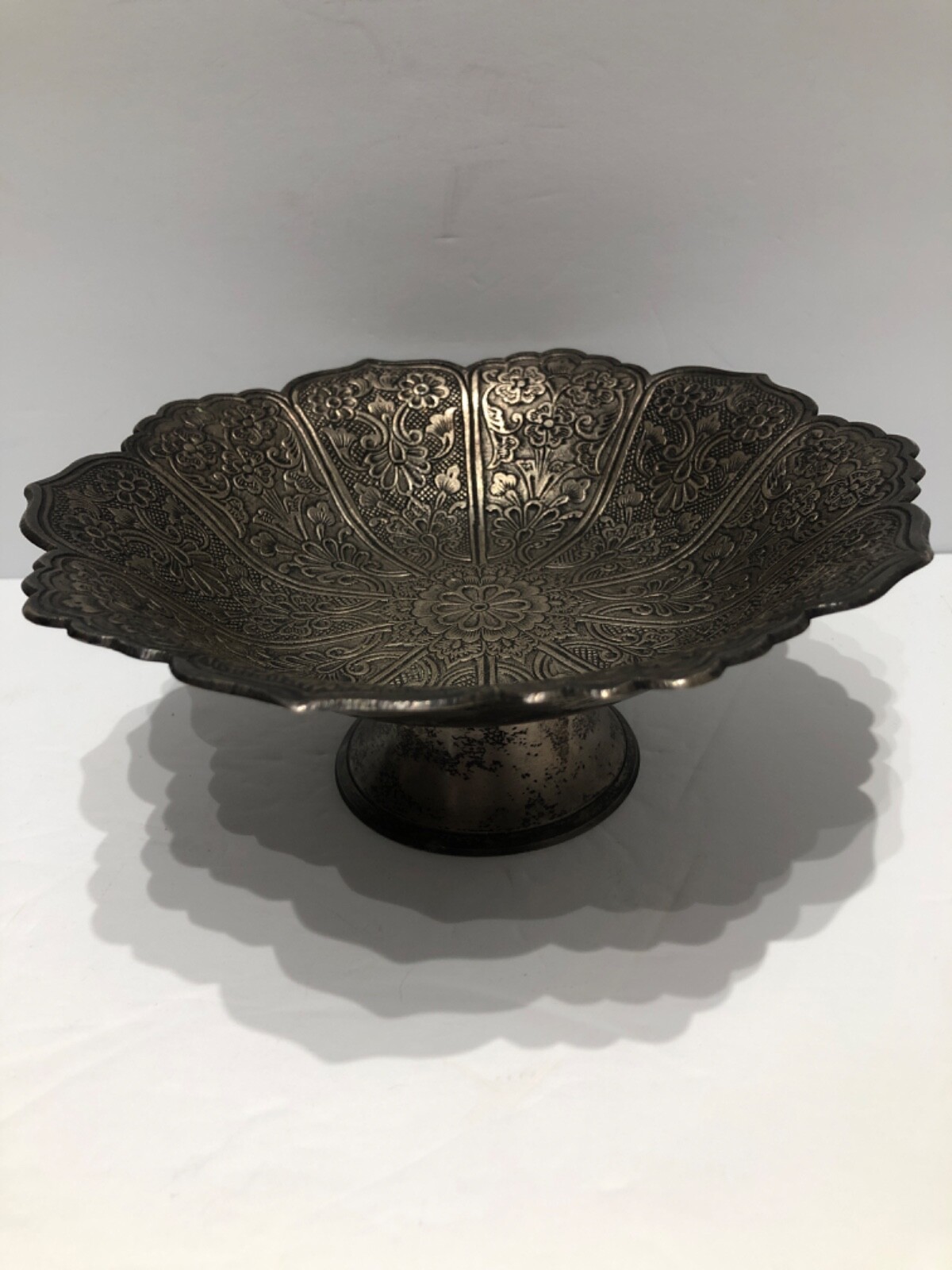 Ornate Silverplate Candy Dish Floral Design Bowl Footed Etched Cute Gift Vintage