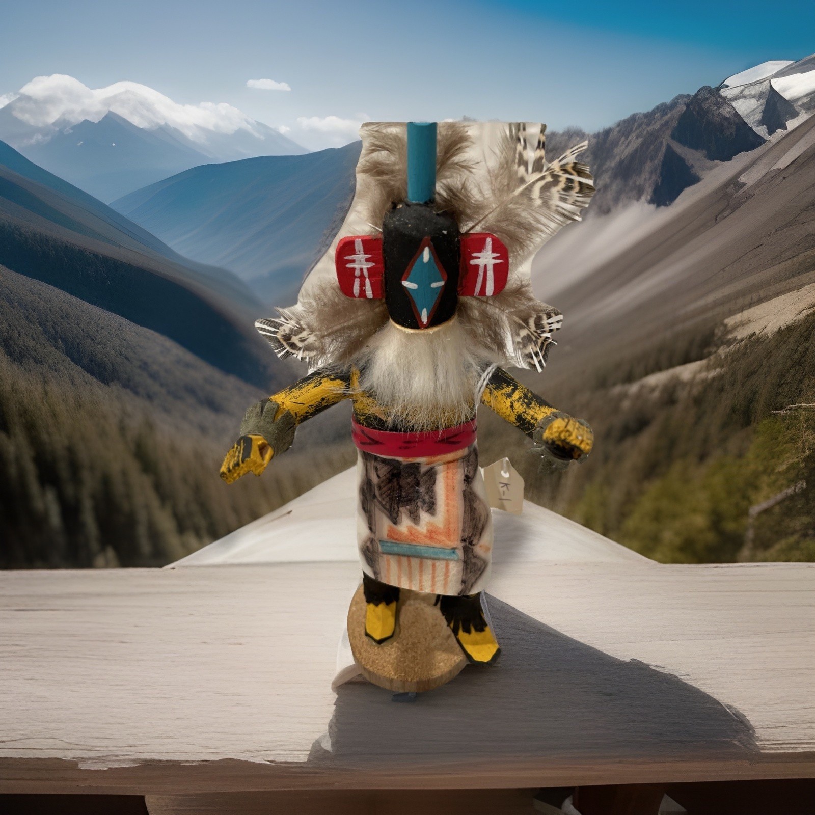 Vintage Hopi Kachina Doll Chasing Star HandCarved Signed By E.W. 8in 1980s-1990s