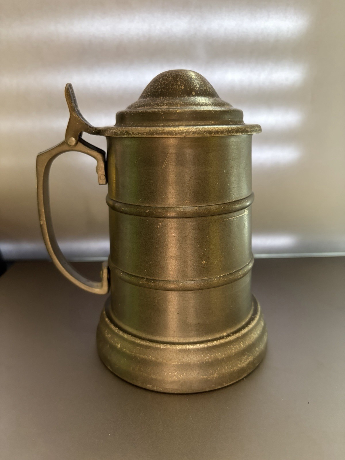Vintage MCM Aluminum Glass Bottom Beer Stein Tankard Lidded Mug Hong Kong 6\