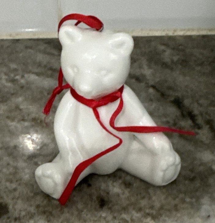 Vintage Dept 56 Fine Bone China Teddy Bear Ornament Holiday Christmas Tree White