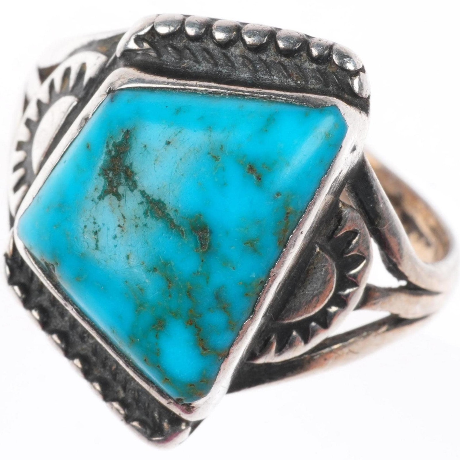 sz8 c1930\'s Vintage Navajo ingot silver high grade turquoise ring