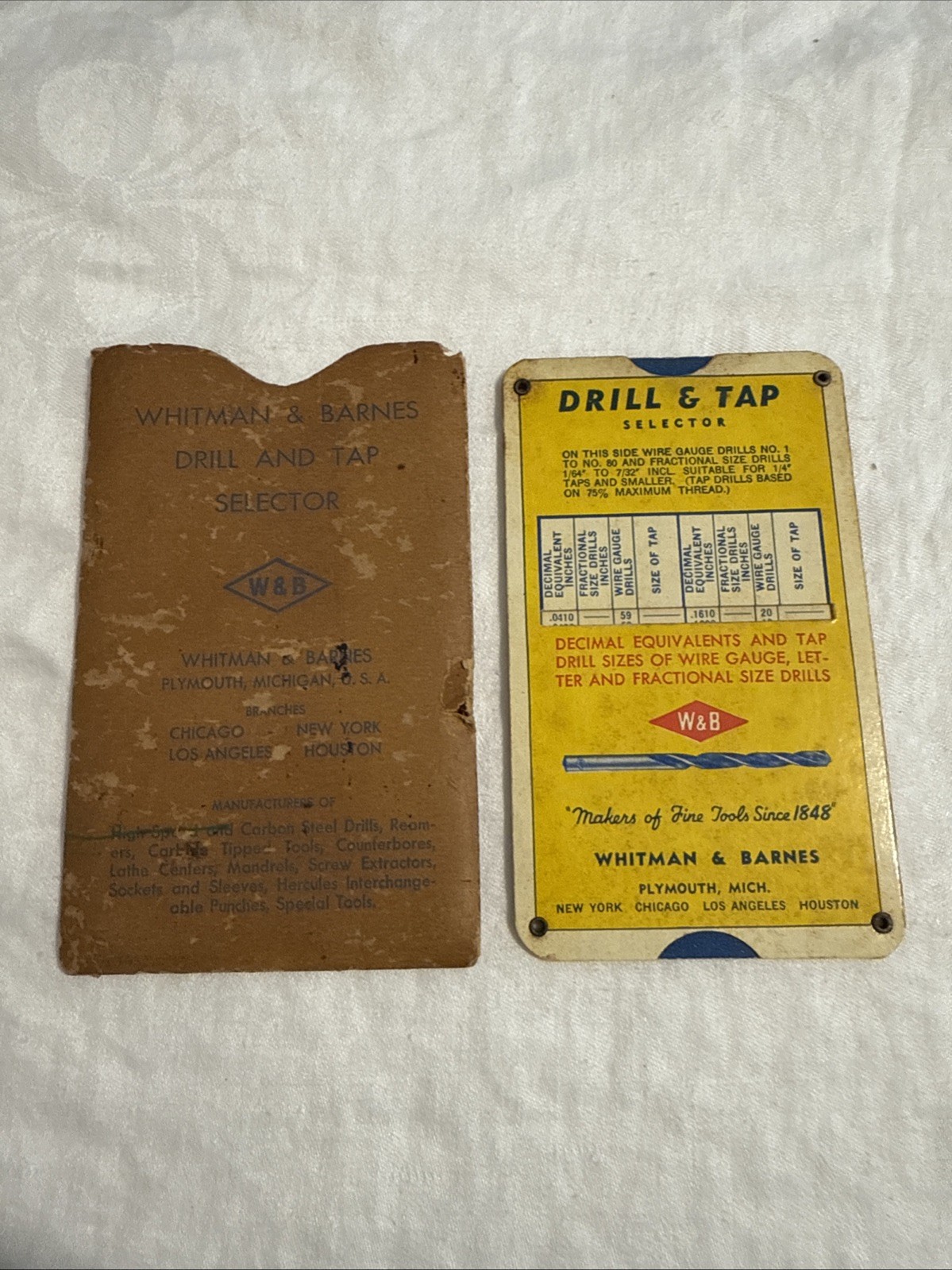 Whitman & Barnes Drill & Tap Selector Slide Rule Plymouth Michigan Vintage Tool
