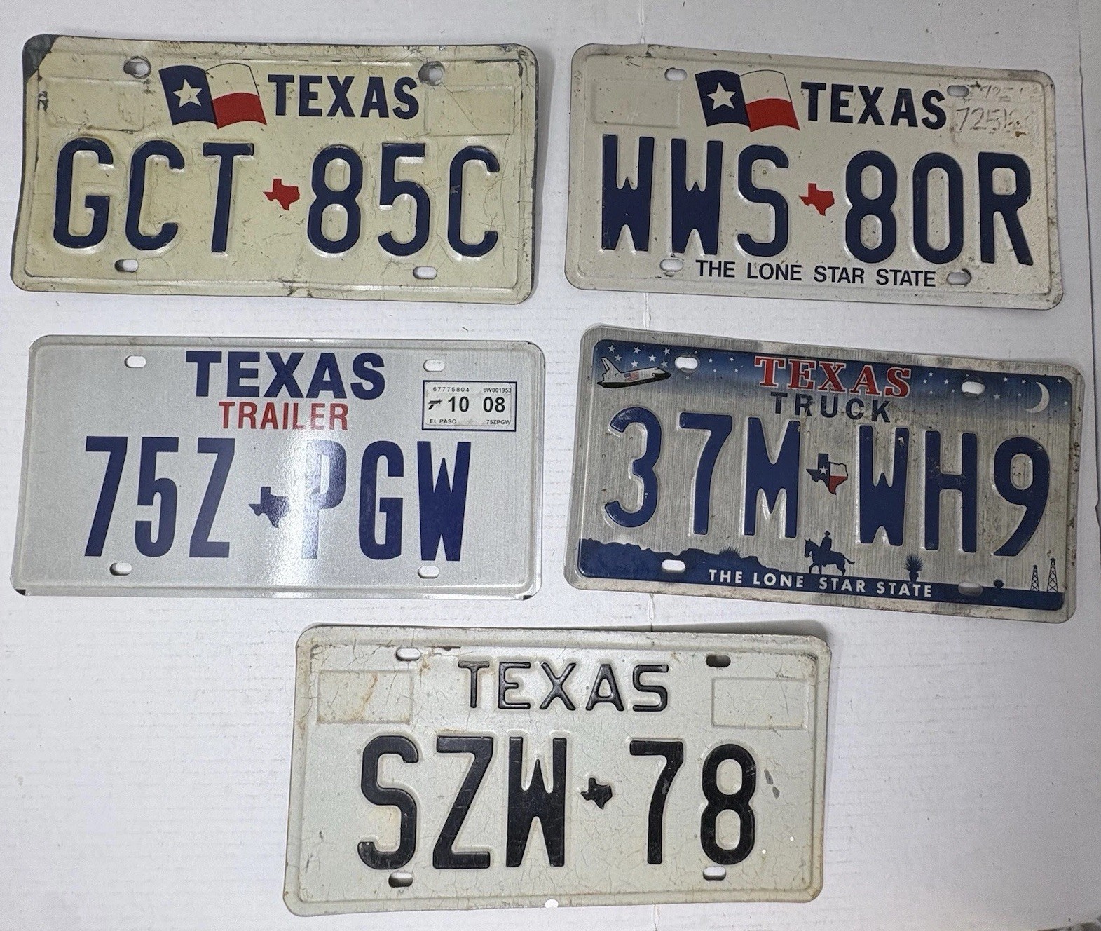 VTG 2000s 5 Texas License Plates Car Truck Trailer GCT85C WWS80R 37MWH9 SZW78