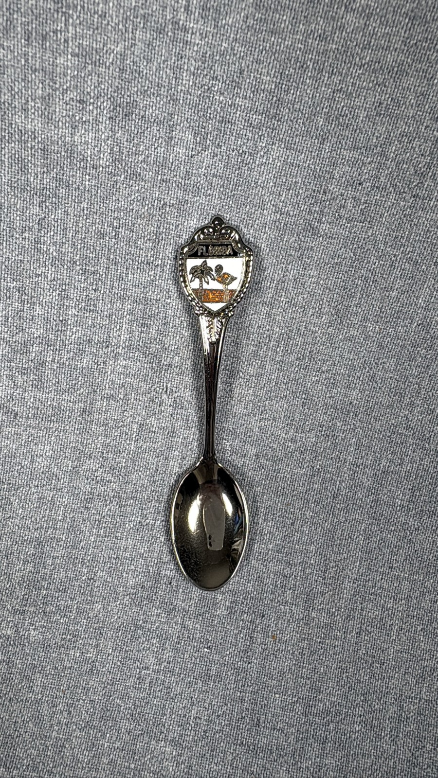 Florida Souvenir Spoon Enamel Flamingo and Palm Tree Emblem