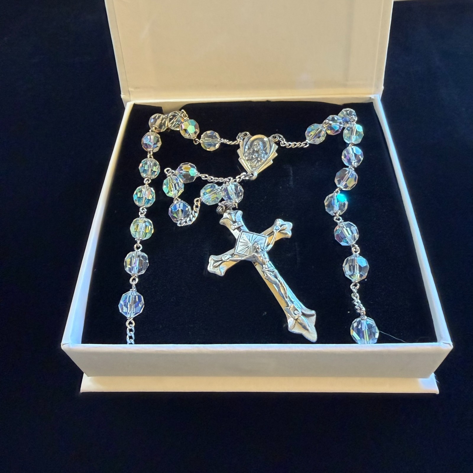 Vintage Very Sparkly Hallmarked Italian Sterling Silver Catholic Rosary