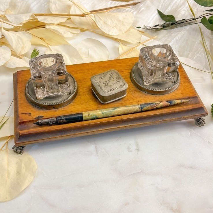 Antique Wooden Double Inkwell Antique Wooden Double Inkwell