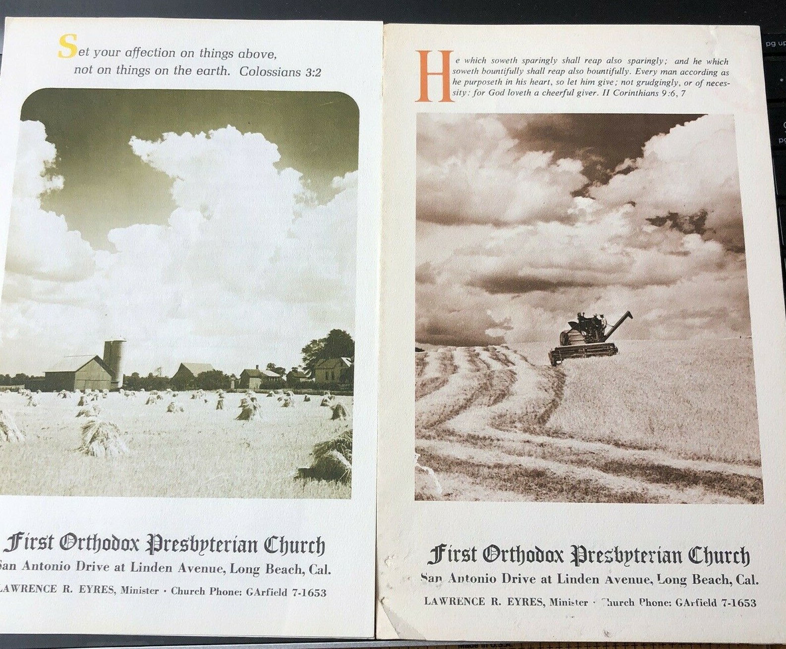 First Orthodox Presbyterian Church Bulletin Lot 2 Long Beach Ca 1965 Vintage